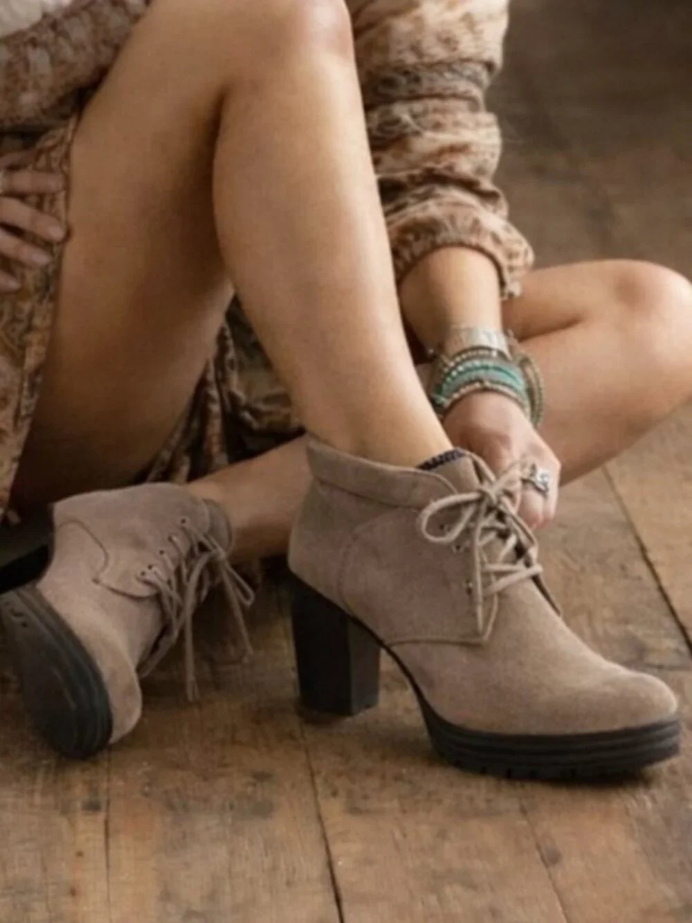 Hogan Catawiki Sand Suede Lace-Up Heeled Ankle Boot, Size 36.5 (US 6.5)